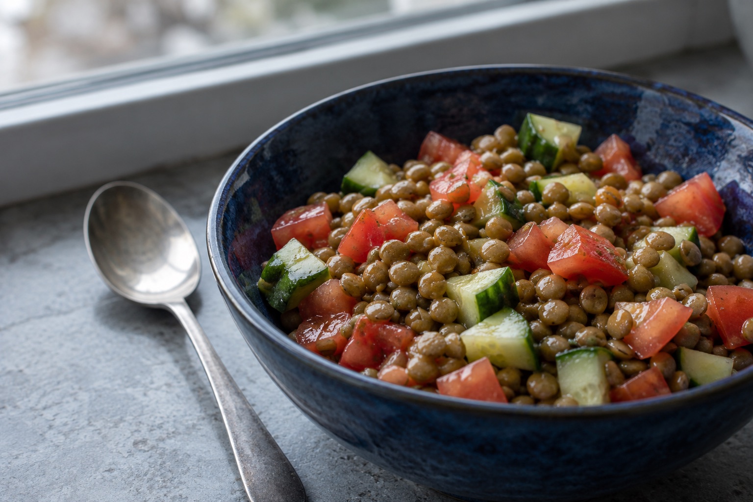Салат с чечевицей и овощами